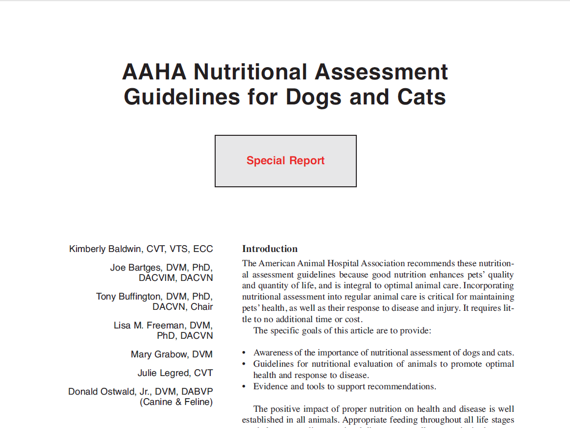 AAHA Nutritional Assessment Guidelines Link