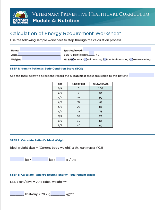 Link to Energy Requirements Calculation Guide